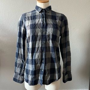J. Crew Factory Perfect Fit Blue Grey Buffalo Plaid Button Down Shirt Size Small